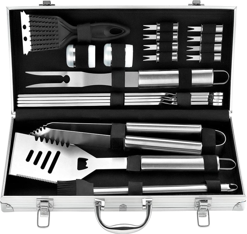 ROMANTICIST 20Pc Heavy Duty BBQ Grill Tool Set in Case - the Very Best Grill Gift on Birthday Wedding - Professional BBQ Accessories Set for Outdoor Cooking Camping Grilling Smoking