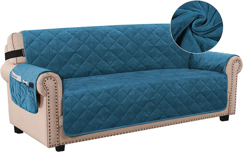 H.VERSAILTEX Thick Velvet Sofa Cover Soft Couch Cover for 3 Cushion Cover Washable Furniture Protector for Dogs Non-Slip Sofa Slipcover with Elastic Strap Fit Sitting Width up to 70"(Sofa, Grey) Home & Garden > Decor > Chair & Sofa Cushions H.VERSAILTEX Peacock Blue Sofa 