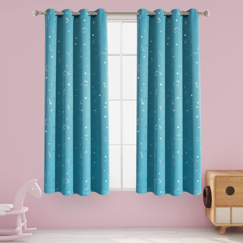 LORDTEX Dinosaur and Star Foil Print Blackout Curtains for Kids Room - Thermal Insulated Curtains Noise Reducing Window Drapes for Boys and Girls Bedroom, 42 X 84 Inch, Grey, Set of 2 Panels Home & Garden > Decor > Window Treatments > Curtains & Drapes LORDTEX Teal 52 x 63 inch 