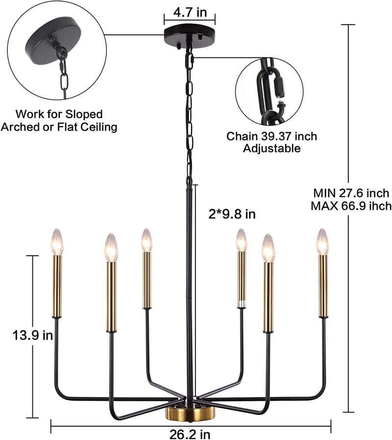 ZCHAOZ Modern Farmhouse Chandelier for Dining Room, 6 Lights Chandelier Light Fixture Adjustable Height, Black and Gold Hanging Candle Pendant Lighting for Kitchen Island Living Room Bedroom Foyer Home & Garden > Lighting > Lighting Fixtures > Chandeliers ZCHAOZ   