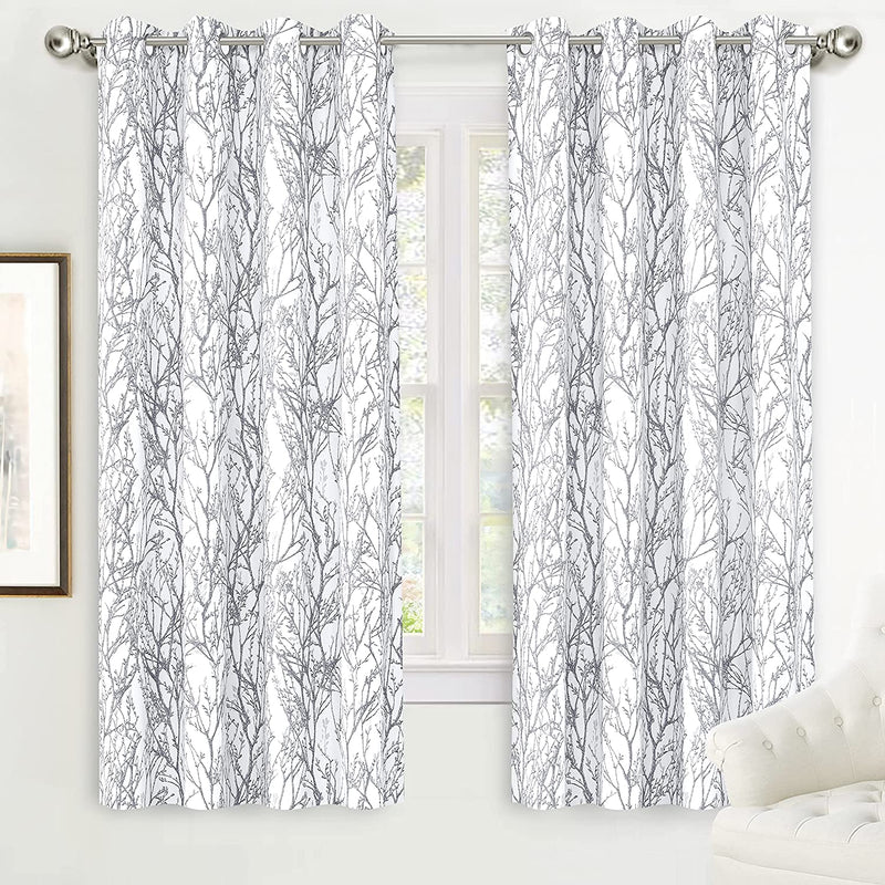 Driftaway Tree Branch Botanical Pattern Painting Blackout Room Darkening Thermal Insulated Grommet Lined Window Curtains 2 Panels 2 Layers Each 52 Inch by 84 Inch Gray Home & Garden > Decor > Window Treatments > Curtains & Drapes DriftAway Grey 52"x72" 