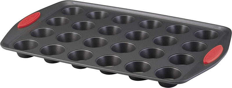 Rachael Ray Yum-O! Nonstick Bakeware 12-Cup Muffin Tin with Grips / Nonstick 12-Cup Cupcake Tin with Grips - 12 Cup, Gray with Red Grips Home & Garden > Kitchen & Dining > Cookware & Bakeware Meyer Corporation Red Grips 24 Cup 