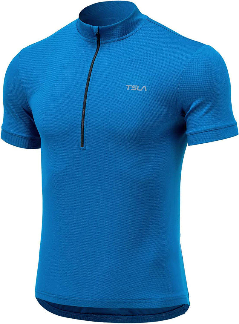 TSLA Men'S Short Sleeve Bike Cycling Jersey, Quick Dry Breathable Reflective Biking Shirts with 3 Rear Pockets Sporting Goods > Outdoor Recreation > Cycling > Cycling Apparel & Accessories TSLA Cycle Short Sleeve Sky Blue XX-Large 
