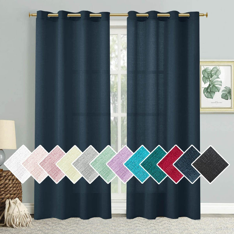SOFJAGETQ Light Grey Sheer Curtains, Linen Look Semi Sheer Curtains 84 Inches Long, Grommet Light Filtering Casual Textured Privacy Curtains for Living Room, Bedroom, 2 Panels (Each 52 X 84 Inch Home & Garden > Decor > Window Treatments > Curtains & Drapes SOFJAGETQ Navy Blue 52W x 84L 