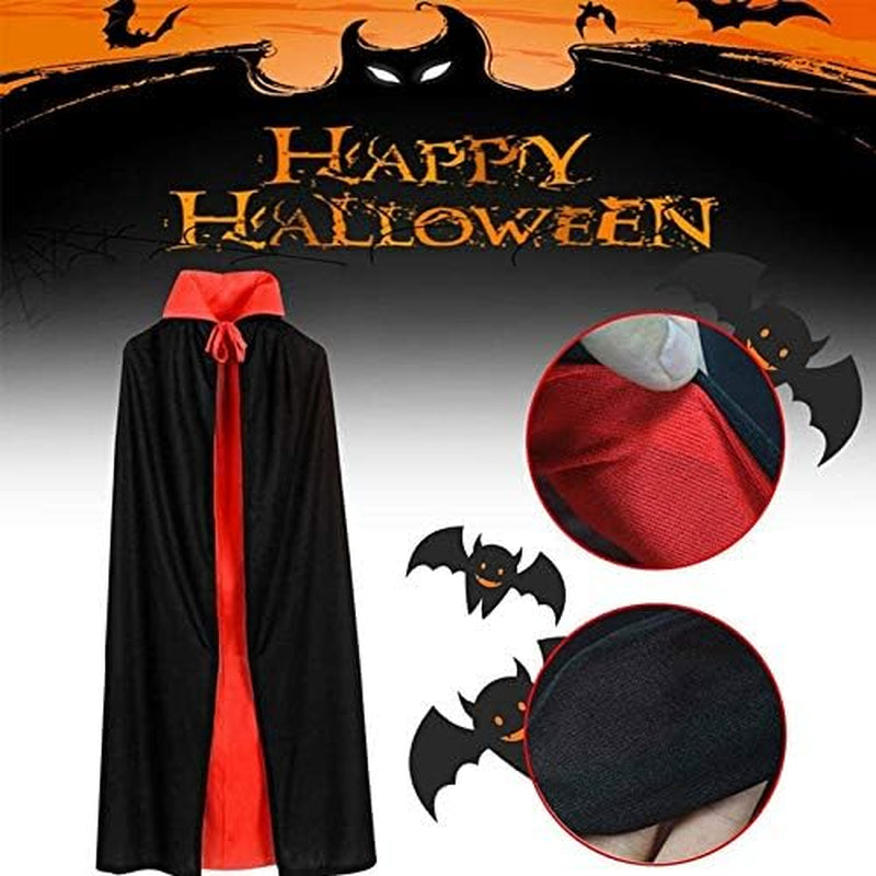 CAKKA Halloween Vampire Cloak, 55” Reversible Halloween Costume Cape with Vampire Teeth and Ears, Double Layer Magician Costume for Unisex Women and Men (Red and Black)