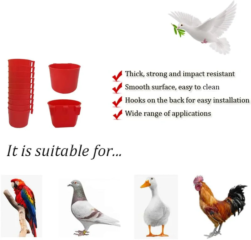 10Pcs Feeder Cage Cups Hanging Chicken Water Cups Pet Bowl with Hooks Rabbit Food Dish for Cages Plastic Feeding & Watering Supplies for Pigeon Poultry Roosters Gamefowl Parakeet Animals & Pet Supplies > Pet Supplies > Bird Supplies > Bird Cage Accessories > Bird Cage Food & Water Dishes TG001   
