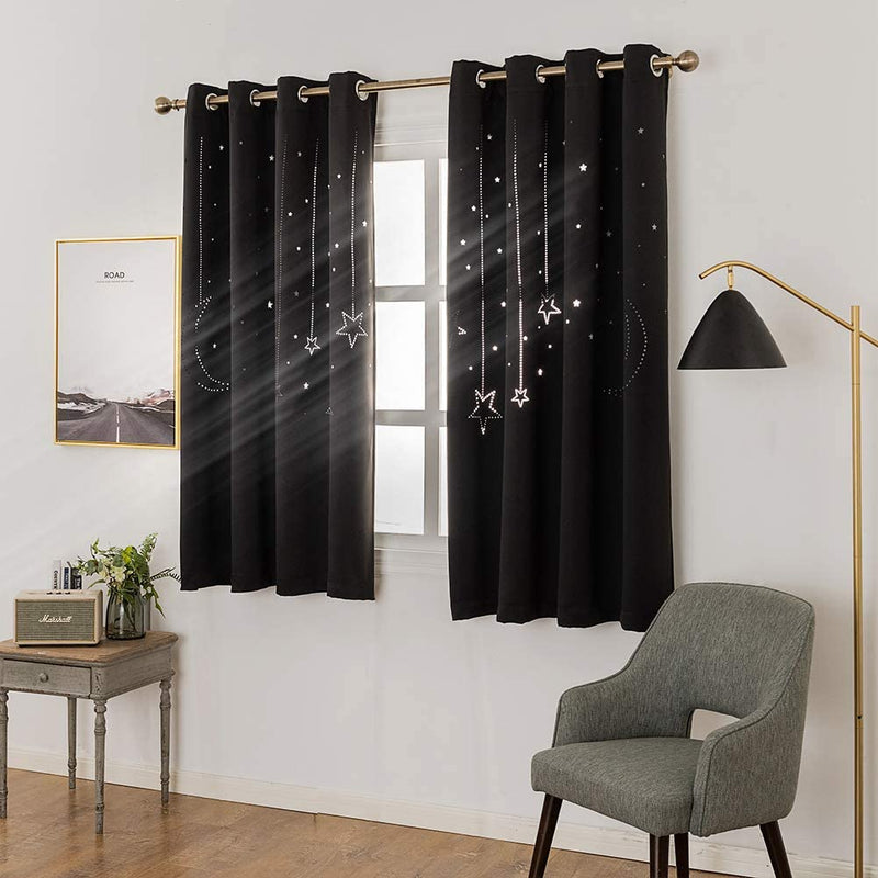 MANGATA CASA Kids Blackout Curtains with Moon & Star for Bedroom-Cutout Galaxy Window Curtains & Drapes with Grommet for Nursery Living Room-Baby Curtains 63 Inch Length 2 Panels(Beige 52X63In) Home & Garden > Decor > Window Treatments > Curtains & Drapes MANGATA CASA Black 52x63inch-2panels 