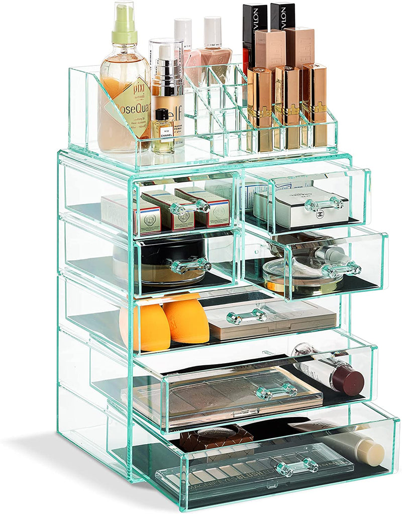 Sorbus Clear Cosmetic Makeup Organizer - Make up & Jewelry Storage, Case & Display - Spacious Design - Great Holder for Dresser, Bathroom, Vanity & Countertop (4 Large, 2 Small Drawers) Home & Garden > Household Supplies > Storage & Organization Sorbus Teal Thrill 3 Large, 4 Small Drawers 