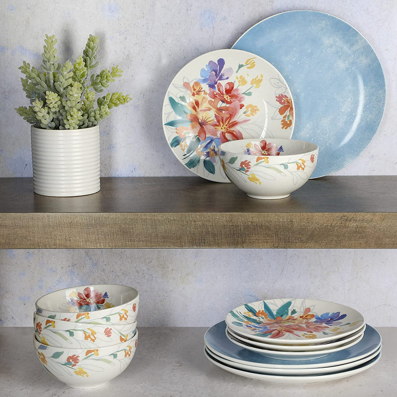 Spice by Tia Mowry Goji Blossom Decorated Porcelain Dinnerware Set, Blue, 12-Piece Home & Garden > Kitchen & Dining > Tableware > Dinnerware SPICE BY TIA MOWRY   