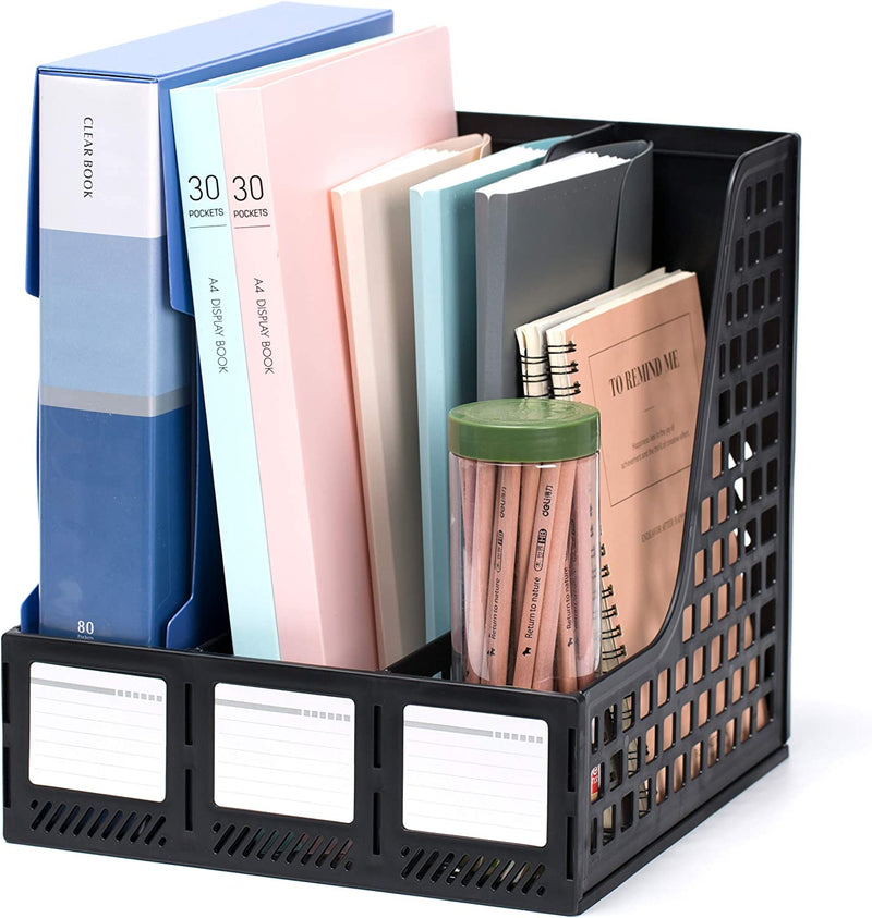 Leven Vertical Desk Organizer, Magazine File Holder with 3 Large Compartments, Desktop Accessories for Home and Office Storage