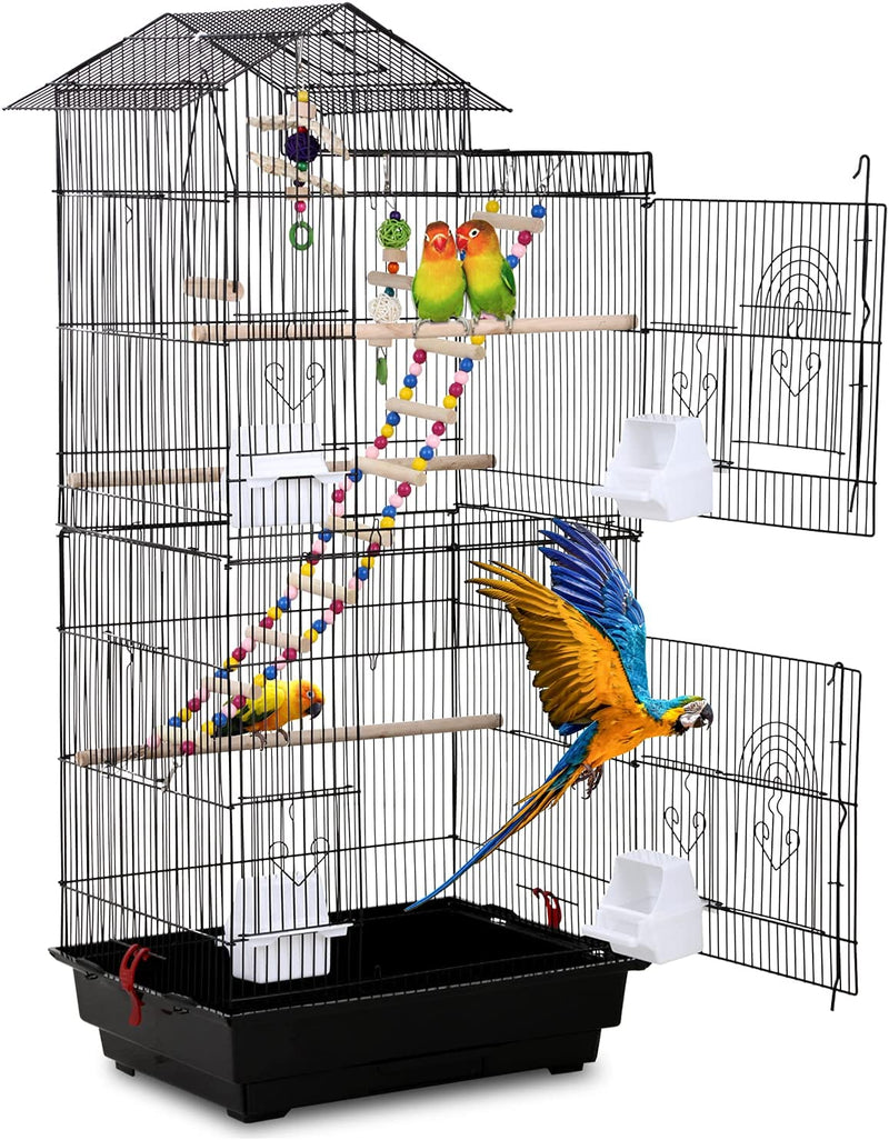 HCY, Bird Cage, Parrot Cage 39 Inch Parakeet Cage Accessories with Bird Stand Medium Roof Top Large Flight Cage for Small Cockatiel Canary Parakeet Conure Finches Budgie Lovebirds Pet Toy Animals & Pet Supplies > Pet Supplies > Bird Supplies > Bird Cages & Stands HCY Black  
