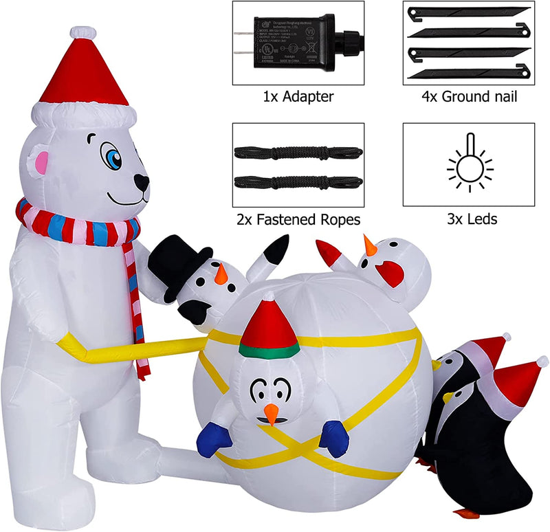 6FT Christmas Inflatables Outdoor Decorations Inflatable Polar Bear Pushes a Snowball with Build-In Leds Blow up Holiday Decorations for Yard Garden Outdoor Indoor Decor  Onory   