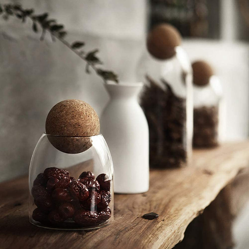 MOLFUJ 550Ml/18Oz Glass Storage Container with Ball Cork, Cute Decorative Organizer Bottle Canister Jar with Air Tight Wood Lid for Food, Coffee, Candy, Bathroom Apothecary Cotton Swab Qtip Holder Home & Garden > Decor > Decorative Jars MOLFUJ   