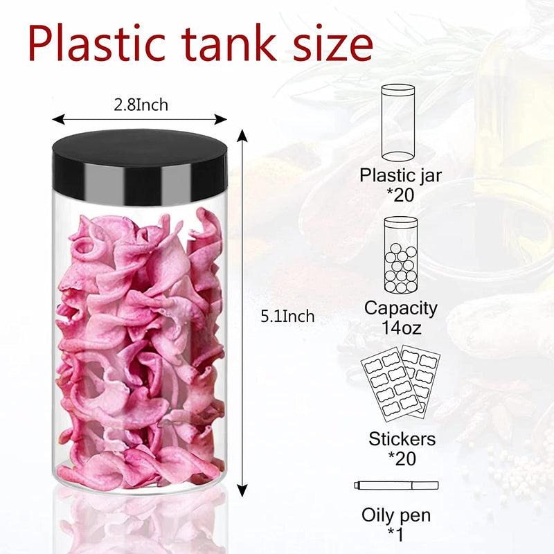 Plastic Jars with Lids 20Pcs 14 Oz Clear Plastic Slime Storage Jars Containers with Airtight Leak Proof Black Plastic Screw on Lids Cylinder Clear round Jars Easy Clean Food Grade Durable PET… Home & Garden > Decor > Decorative Jars Hajoyful   