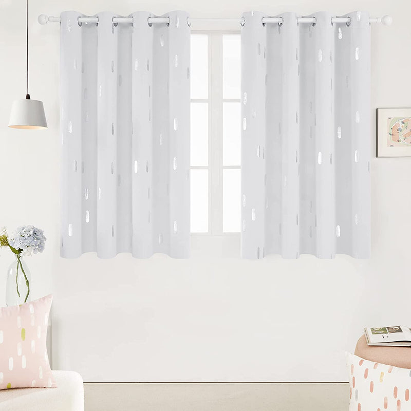 Deconovo Curtains Blue - Blackout Curtains 84 Inch Length 2 Panels, Silver Printed Room Darkening Curtains Grommet, Living Room Thermal Insulated Curtain Drapes, Sliding Door Curtains 52*84 Inch Home & Garden > Decor > Window Treatments > Curtains & Drapes Deconovo Greyish White W52 x L63 Inch 