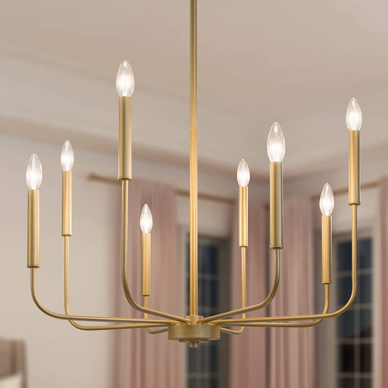 LALUZ Antique Gold Chandelier, Modern Farmhouse Light Fixture for Dining Room, Bedroom, Foyer, Living Room, Kitchen Island, Entryway (Upgraded Version, 2 Types of Height 8 Arms) Home & Garden > Lighting > Lighting Fixtures > Chandeliers LALUZ Gold  