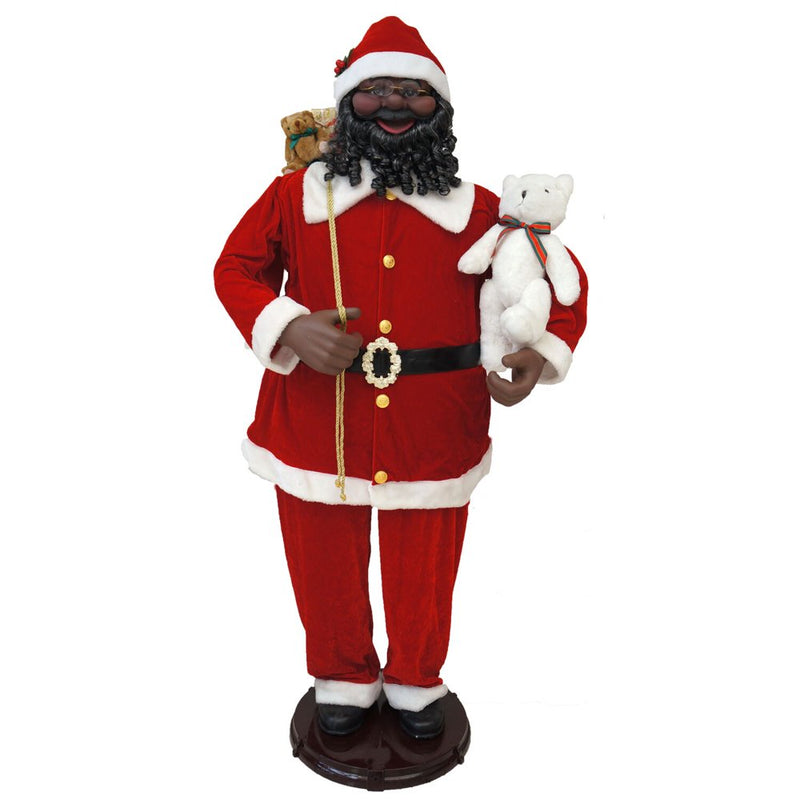 Fraser Hill Farm 58-In. African American Dancing Santa with Toy Sack and Teddy Bear | Indoor Animated Home Holiday Decor | Dancing Christmas Decorations | FSC058-2RD6-AA Home Home & Garden > Decor > Seasonal & Holiday Decorations& Garden > Decor > Seasonal & Holiday Decorations Fraser Hill Farm Teddy Bear  