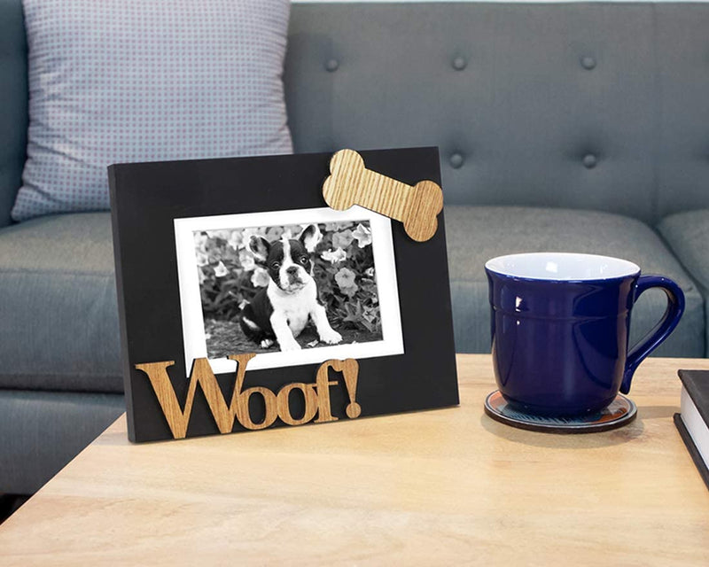 Isaac Jacobs Black Wood Sentiments Dog “Woof!” Picture Frame, 5X7 Inch with Mat, Photo Gift for Pet Dog, Puppy, Display on Tabletop, Desk (Black, 5X7 (Matted 4X6)) Home & Garden > Decor > Picture Frames Isaac Jacobs International   
