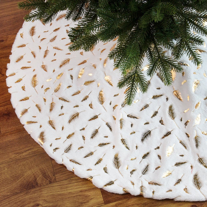 Coolmade 35" Faux Fur Christmas Tree Skirt Ornament Diameter Christmas Decoration New Year Party Supply, Gold