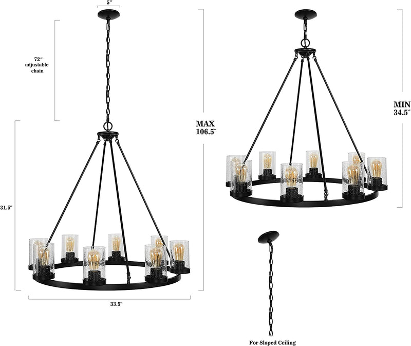 JONATHAN Y JYL7554A Pablo Ring 33.5" 8-Light Iron/Seeded Glass Bohemian Cottage LED Chandelier, Farmhouse,Rustic Adjustable Dining Room, Living Room, Kitchen, Foyer, Oil Rubbed Bronze Home & Garden > Lighting > Lighting Fixtures > Chandeliers JONATHAN Y   