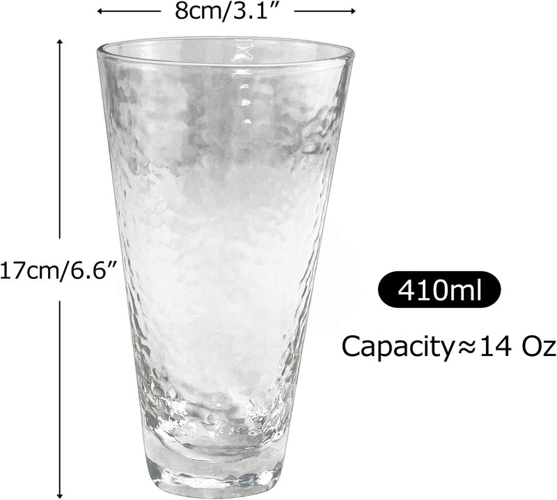 HORLIMER 14 Oz Drinking Glasses Set of 6, Clear Water Glasses Cup for Wine Beer Beverage Juice Mixed Drinks