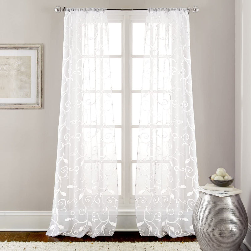 Modern Threads Leaf Swirl Embroidered Sheet Panel Curtains 2 Panels Gray Home & Garden > Decor > Window Treatments > Curtains & Drapes Modern Threads White Standard 