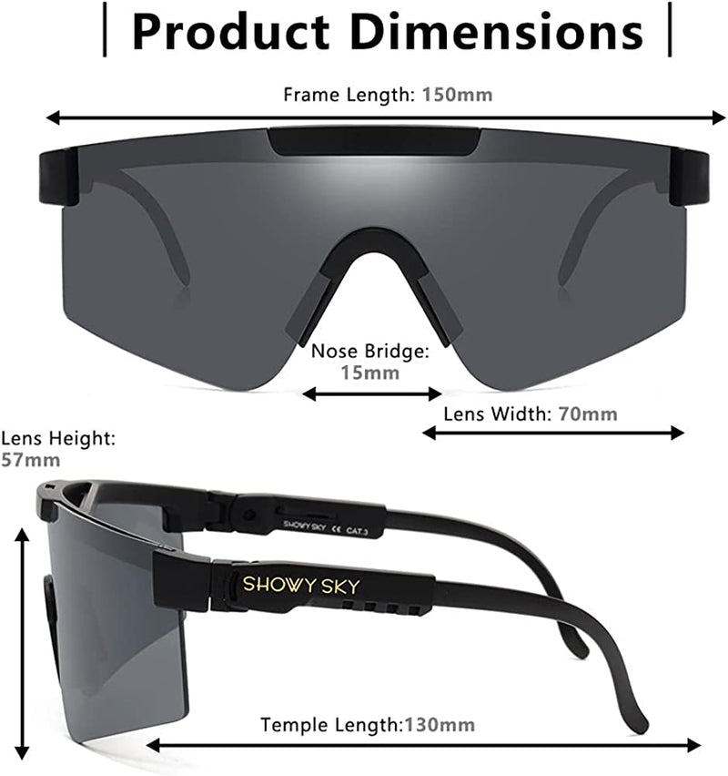 SHOWY SKY Cycling Sports Sunglasses for Men Women UV Protection Big Frame Eyewear for Biking Hiking Fishing Golf Running Sporting Goods > Outdoor Recreation > Cycling > Cycling Apparel & Accessories SHOWY SKY   