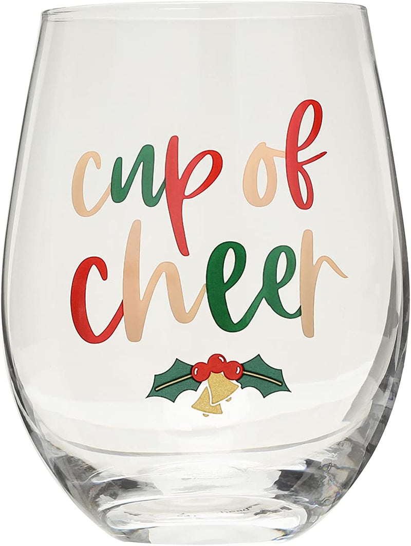Pearhead Shine Bright Wine Glass, Christmas Stemless Wine Glass, Holiday Gift for Mom, Stemless Wine Glass Christmas Gift, Christmas Lights Drinkware Home & Garden > Kitchen & Dining > Tableware > Drinkware Pearhead Cup of Cheer Wine Glass  