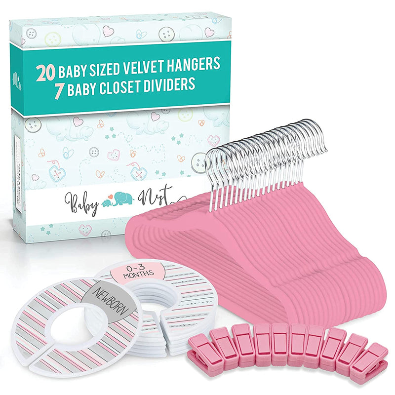 Baby Nest Designs 20X Baby Hangers for Closet with 7X Baby Closet Dividers for Nursery Velvet Baby Clothes Hangers Unisex Newborn Essentials Baby Size Organizer for Infant Clothing to 24 Months Sporting Goods > Outdoor Recreation > Fishing > Fishing Rods Baby Nest Designs Pink  