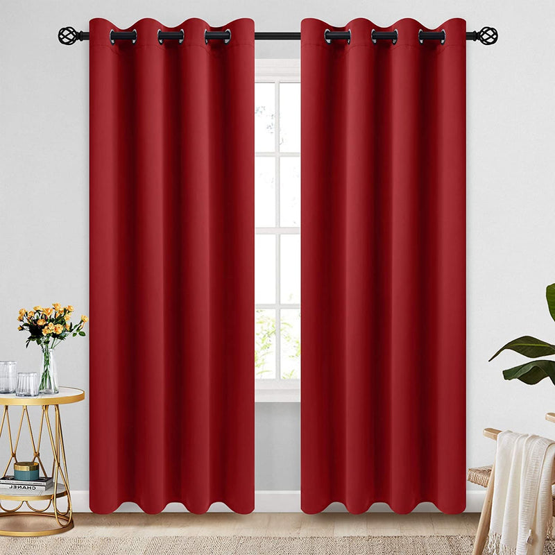 COSVIYA Grommet Blackout Room Darkening Curtains 84 Inch Length 2 Panels,Thick Polyester Light Blocking Insulated Thermal Window Curtain Dark Green Drapes for Bedroom/Living Room,52X84 Inches Home & Garden > Decor > Window Treatments > Curtains & Drapes COSVIYA Red 52W x 96L 