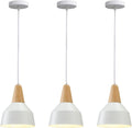 Modern Pendant Lights Kitchen Island,Solid Wood Matte White 9.84" Metal Shade Ceiling Hanging Lamp,Pendant Lighting Fixture for Dining Room Coffee Bar (White-3 Pack)