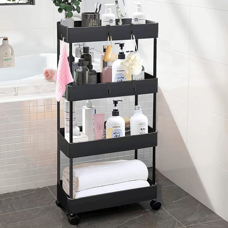 Neholef Slim Storage Cart,4 Tier Utility Rolling Cart with Wheels,Kitchen Laundry Room Bathroom Organization Mobile Shelving Unit Cart,Slide Out Storage Organizer Cart for Narrow Places Home & Garden > Household Supplies > Storage & Organization Neholef 4tier Black 7.1in  