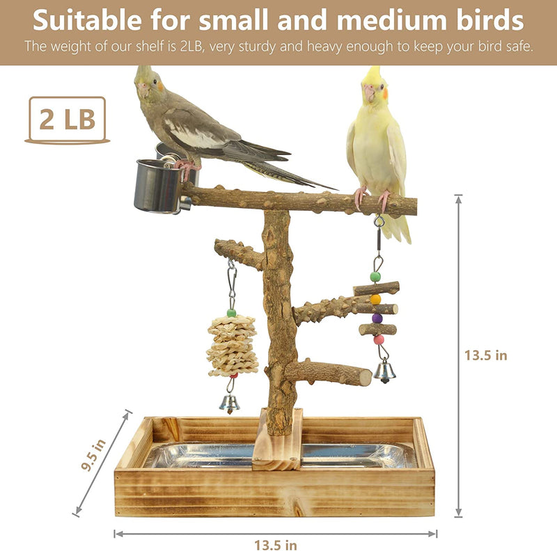 LIMIO Natural Wood Bird Toys Playground, Bird Cage Accessories, Bird Perches, with Removable Tray and 2 Stainless Steel Cups Animals & Pet Supplies > Pet Supplies > Bird Supplies > Bird Toys LIMIO   