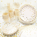 Hapray 201PCS Disposable Paper Plates Gold Party Supplies, Golden Polka Dots Birthday and Baptism Decorations, Include Plates and Cups, Napkins, Plastic Tablecloth, for Baby Shower Wedding Home & Garden > Decor > Seasonal & Holiday Decorations huoying Gold-169pcs(with Plastic Cutlery)  
