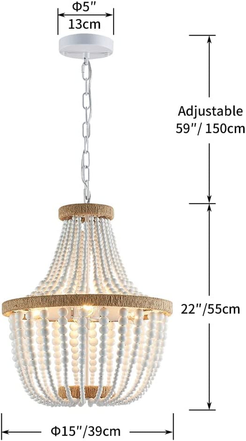 AGV 2021009 Farmhouse Wood Beaded Chandeliers, Ivory White, 4 E12 Ball Lights, Retro Antique Rustic Chandelier Pendant Light Fixture for Foyer Living Room Bedroom Kitchen Dining Room Office Nursery Home & Garden > Lighting > Lighting Fixtures > Chandeliers AGV LIGHTING   