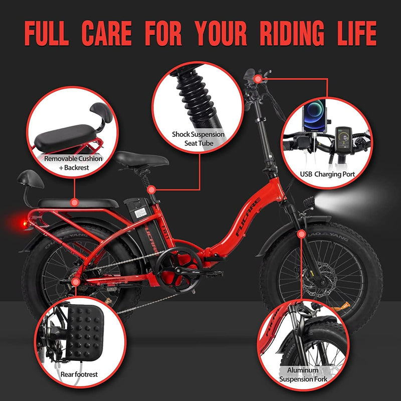 Fucare Folding Electric Bike FW11 750W Cruiser Electric Bicycle with 28Mph 15Ah Battery 20" 4.0 Fat Tire Ebike Shimano 7 Speed Electric Mountain Snow Commuter Road Foldable Ebikes for Adults Sporting Goods > Outdoor Recreation > Cycling > Bicycles Fucare   