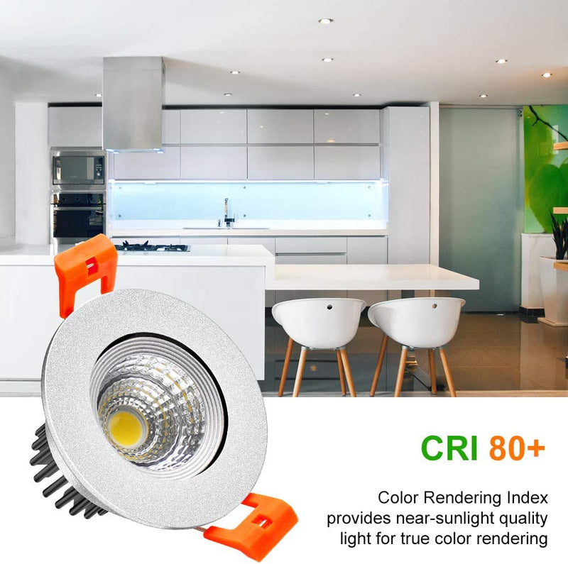 Lightingwill 2Inch LED Dimmable Downlight, 3W COB Recessed Ceiling Light, Daylight White 5500K-6000K, CRI80, 25W Halogen Bulbs Equivalent, Silver (1 Pack)