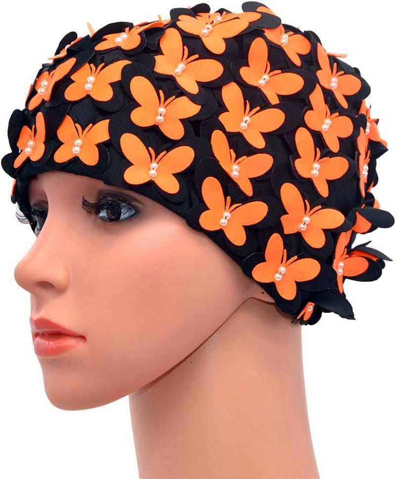 Medifier Vintage Swim Cap Floral Petal Retro Style Bathing Caps for Women Sporting Goods > Outdoor Recreation > Boating & Water Sports > Swimming > Swim Caps CL Orange  