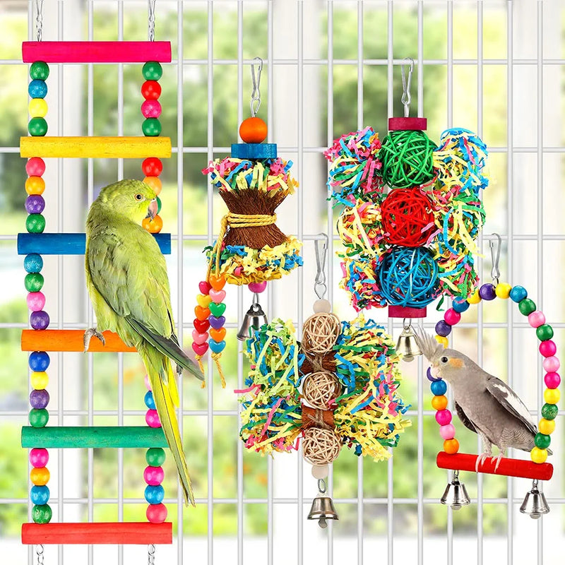 Bird Parakeet Toys Foraging Shredding Toys Parrot Cage Accessories Hanging Toys Bird Swing Bird Ladder for Parrots Lovebird Cockatiel Conure Animals & Pet Supplies > Pet Supplies > Bird Supplies > Bird Toys iBo Boy BBjinronjy   