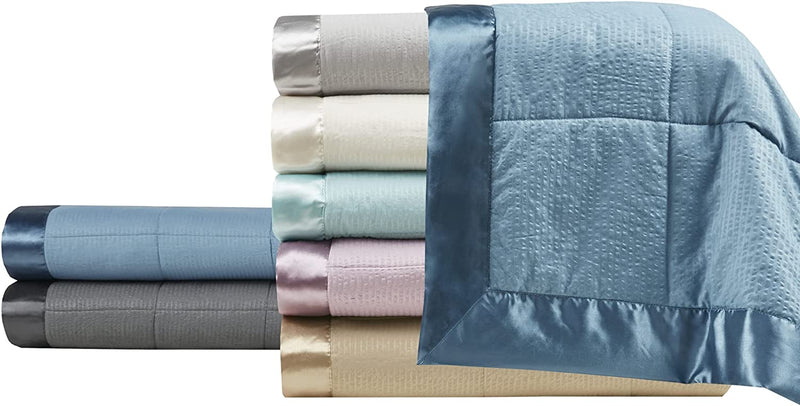 Madison Park Cambria down Alternative Blanket, Premium 3M Scotchgard Stain Release Treatment All Season Lightweight and Soft Cover for Bed with Satin Trim, Oversized Full/Queen, Aqua Home & Garden > Linens & Bedding > Bedding > Quilts & Comforters Madison Park   