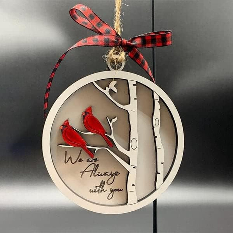 Handmade Memorial Ornament with Cardinals- We Are Always with You Wooden Sympathy Grief Gift Memory Ornament in Loving in Remembrance Condolence Sympathy for Loss of Loved One (Pair of Cardinals)  Feeoici   