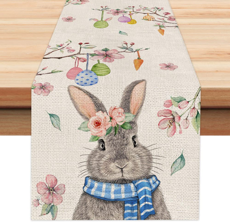 ARKENY Happy Easter Egg Cute Bunny Table Runner 13X72 Inches Seasonal Spring Decor Summer Holiday Farmhouse Indoor Vintage Theme Gathering Dinner Party Decorations Home & Garden > Decor > Seasonal & Holiday Decorations ARKENY table runner 13"X108"  