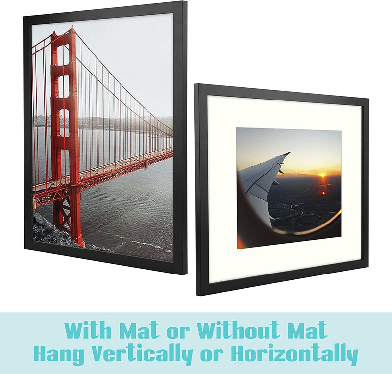 Frametory, 11X14 Picture Frame - Made to Display Pictures 8X10 with Mat or 11X14 without Mat - Wide Molding - Pre-Installed Wall Mounting Hardware (Black, 1 Pack)