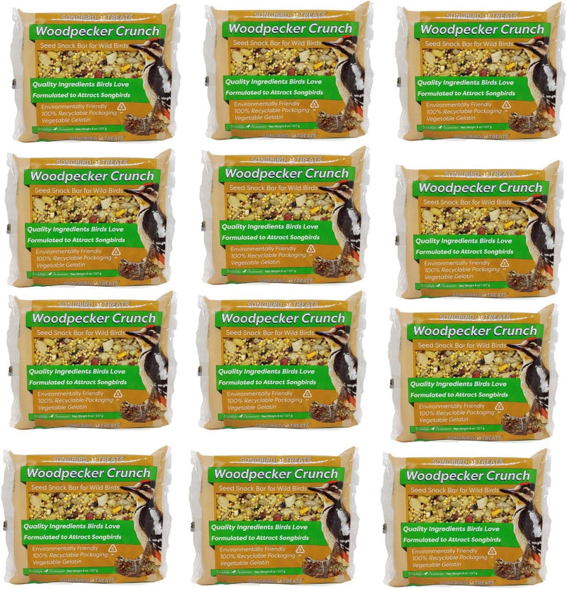 Songbird Treats Seed Bars | 12 Pack of 8 Oz Bird Seed Cakes for Wild Birds (Woodpecker Crunch) Animals & Pet Supplies > Pet Supplies > Bird Supplies > Bird Food Wildlife Sciences Woodpecker Crunch  