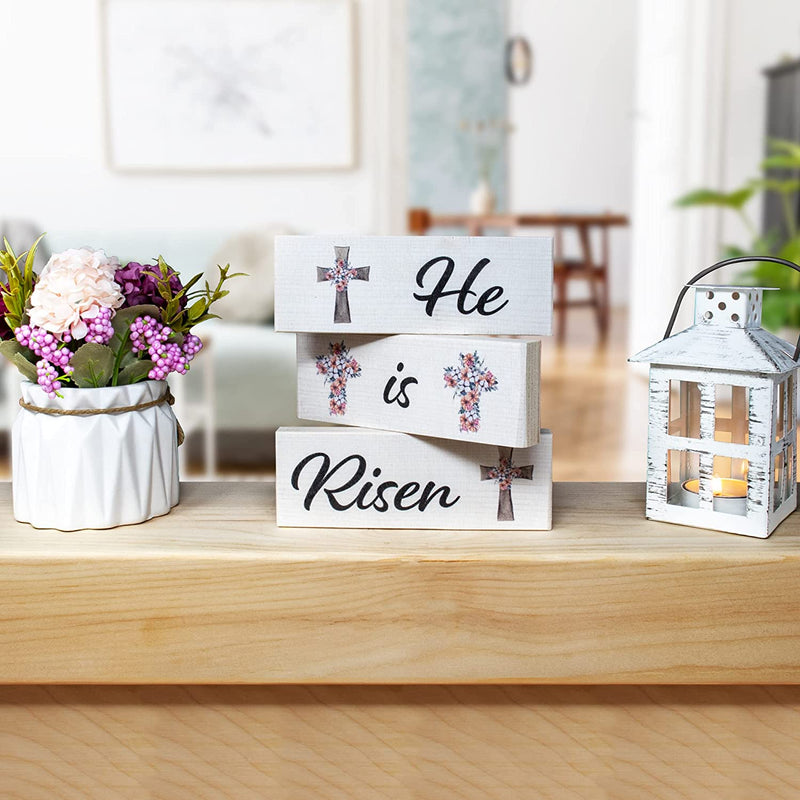 Jennygems He Is Risen Wooden Sign Set and Easter Decor, Tiered Tray and Tabletop Easter Decorations, Christian Easter, Made in USA Home & Garden > Decor > Seasonal & Holiday Decorations JennyGems   