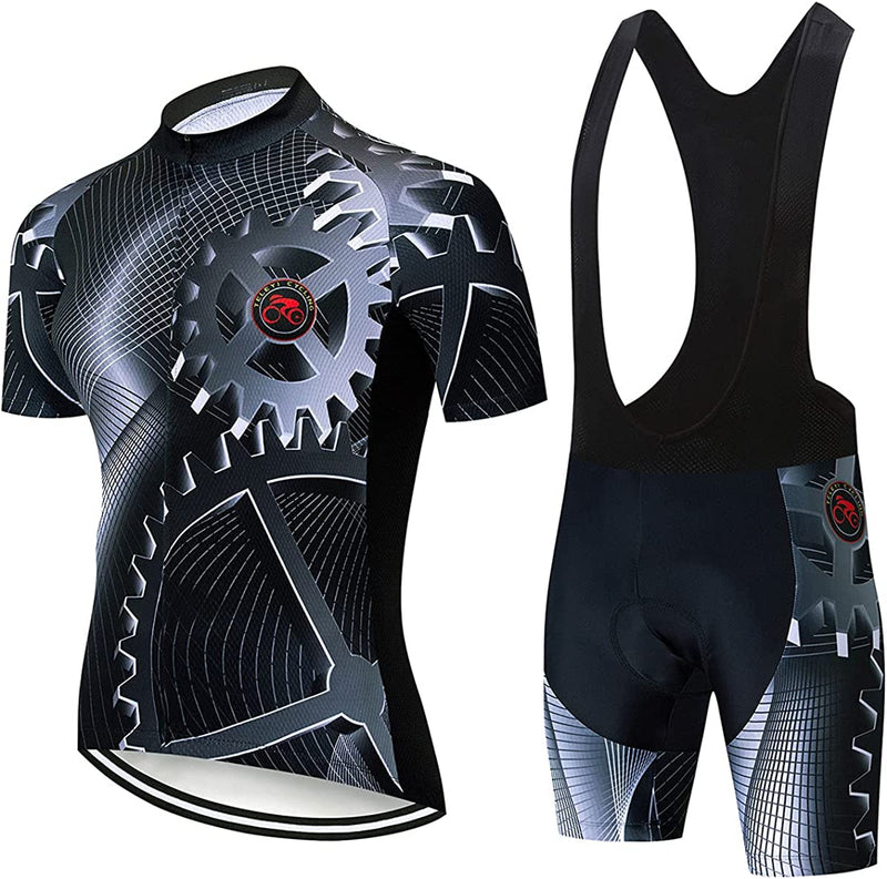 CHAOS MONKEY Men'S Cycling Jersey Set Biking Clothes Road Bike Shorts Padded Outfit Bicycle Shirts Short Sleeve MTB Sporting Goods > Outdoor Recreation > Cycling > Cycling Apparel & Accessories CHAOS MONKEY Grayblack Small 