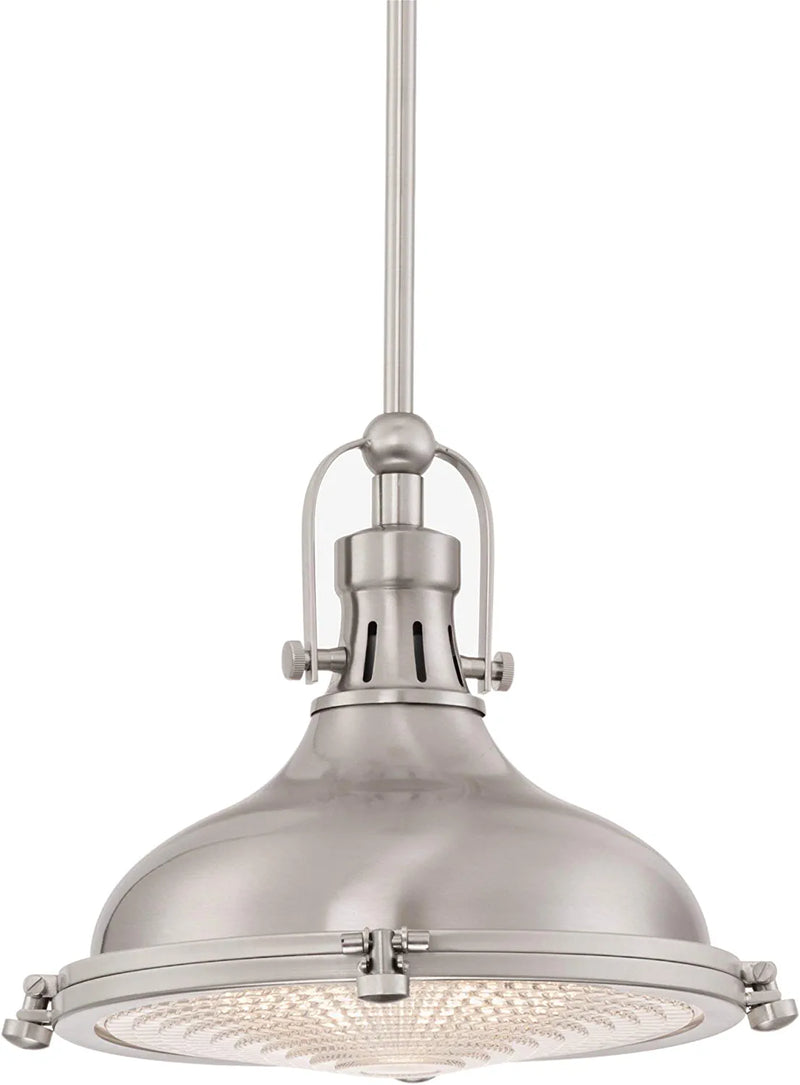 Kira Home Beacon 11" Industrial Farmhouse Pendant Light with round Fresnel Glass Lens, Adjustable Hanging Height, Brushed Nickel Finish Home & Garden > Lighting > Lighting Fixtures Kira Home Brushed Nickel  