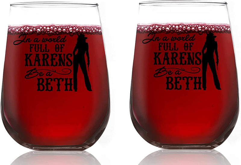 Toasted Tales in a World Full of Karen'S Be a Beth | Old Fashioned Whiskey Glass Tumbler | Rocks Barware for Scotch, Bourbon, Liquor and Cocktail Drinks | Quality Chip Resistant Home & Garden > Kitchen & Dining > Tableware > Drinkware Toasted Tales A World Full Of Karen's Be A Beth | Set Of 2 Wine Glass 