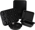Tebery 5 Pack Nonstick Bakeware Set Includes Cookie Sheet, Loaf Pan, Square Pan, round Cake Pan, 12 Cups Muffin Pan