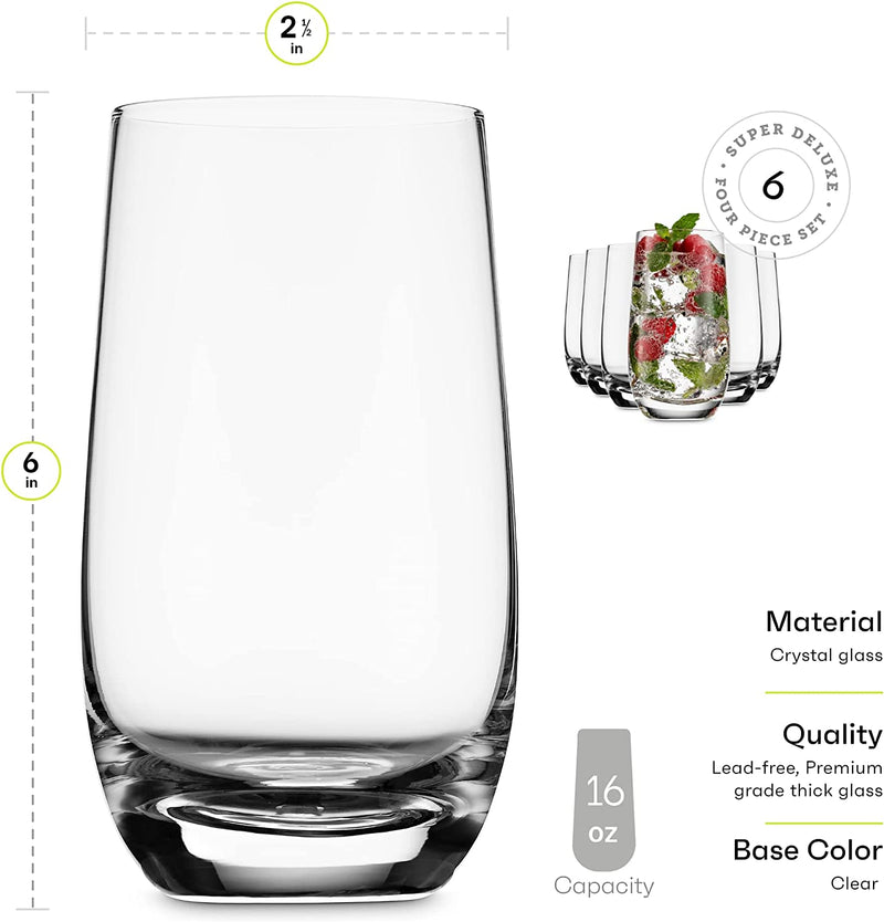 MITBAK 16 - OZ Drinking Glasses (Set of 6) | Highball Glasses Tumblers for Mixed Drinks, Water, Juice, Beer, Cocktail | Kitchen Glassware Set, Excellent Gift | Glass Cups Made in Slovakia Home & Garden > Kitchen & Dining > Tableware > Drinkware MITBAK   